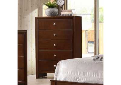 Serenity Rectangular 5-drawer Chest Rich Merlot