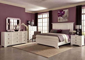 White Queen Bed w/Dresser and Mirror