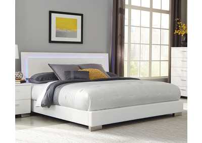 Felicity California King Panel Bed with LED Lighting Glossy White,Coaster Furniture