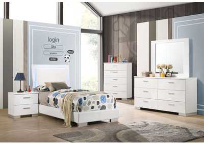 Felicity 4-piece Twin Bedroom Set with LED Lighting Glossy White,Coaster Furniture
