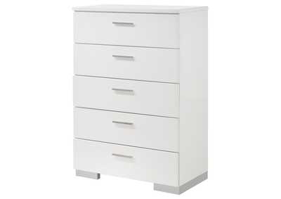 Felicity 5-drawer Chest Glossy White,Coaster Furniture