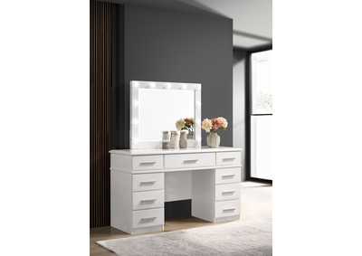 Felicity 9-drawer Vanity Desk with Lighted Mirror Glossy White
