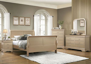 Metallic Champagne Twin Bed w/Dresser and Mirror