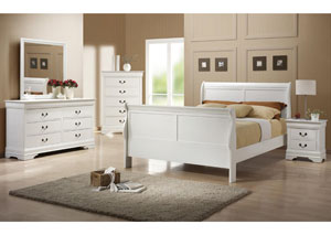Louis Philippe White Queen Bed w/Dresser, Mirror, and Nightstand