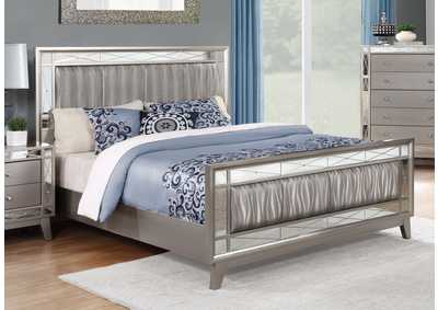 Leighton Eastern King Panel Bed with Mirrored Accents  Mercury Metallic