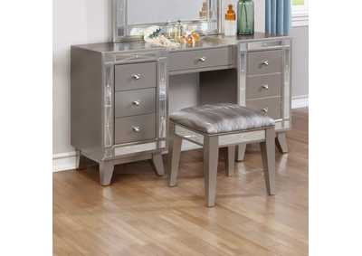 Image for Leighton Vanity Desk and Stool Metallic Mercury