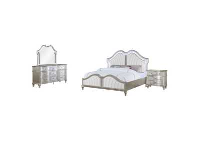 Evangeline 4-piece Upholstered Platform Eastern King Bedroom Set Ivory and Silver Oak,Coaster Furniture