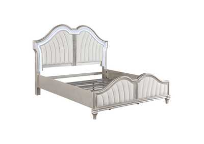 Evangeline 4-piece Upholstered Platform Eastern King Bedroom Set Ivory and Silver Oak,Coaster Furniture
