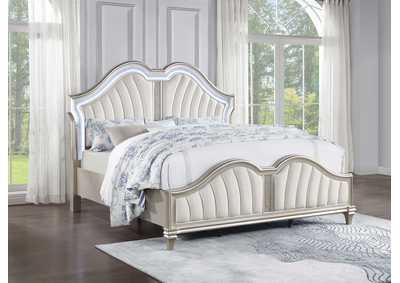 Image for Evangeline Tufted Upholstered Platform Eastern King Bed Ivory and Silver Oak