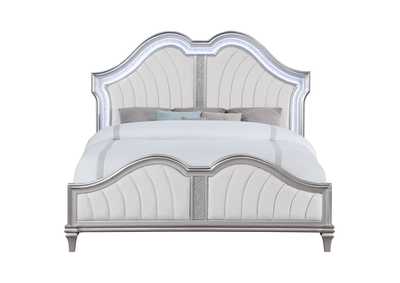 Evangeline Tufted Upholstered Platform Queen Bed Ivory and Silver Oak,Coaster Furniture
