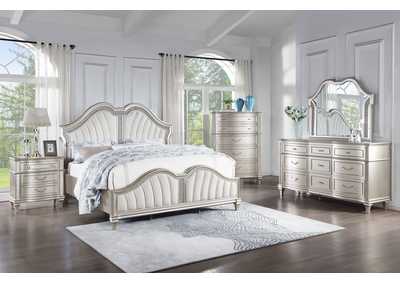 Evangeline Tufted Upholstered Platform Queen Bed Ivory and Silver Oak,Coaster Furniture