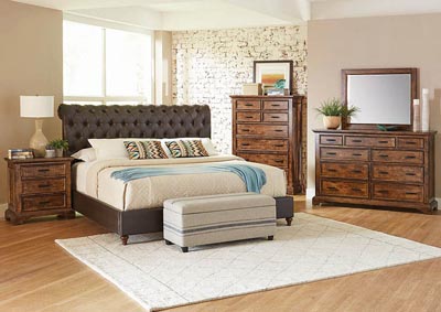 Image for Gresham Brown & Bourbon Upholstered Eastern King 4 Piece Bedroom Set