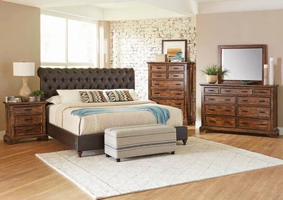 Image for Gresham Brown & Bourbon Upholstered California King 4 Piece Bedroom Set