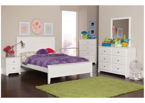Image for White Full Bed, Nightstand, Dresser & Mirror