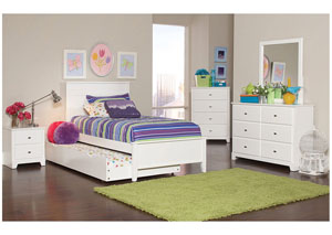 Image for White Twin Bed, Nightstand, Dresser & Mirror