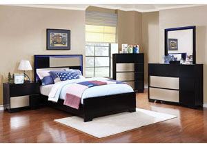 Havering Black/Sterling Full Panel Bed w/Dresser, Mirror, Nightstand & Drawer Chest