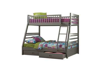 Ashton Grey Twin-over-Full Bunk Bed W/ 2 Drawer Storage