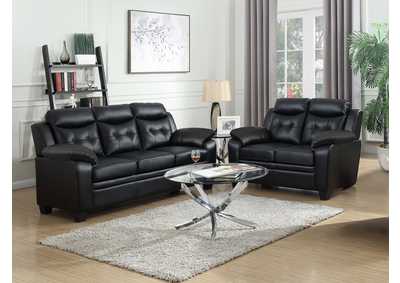 Finley Upholstered Pillow Top Arm Living Room Set Black