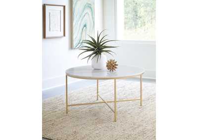 Image for Ellison Round X-cross Coffee Table White and Gold