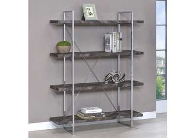 Image for Grimma 4-shelf Bookcase Rustic Grey Herringbone