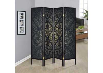 Haidera 4-panel Damask Pattern Folding Screen Black