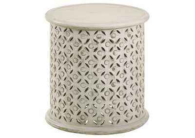 Krish 18-inch Round Accent Table White Washed