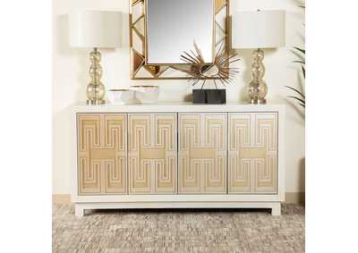 Image for Voula Rectangular 4-door Accent Cabinet White and Gold