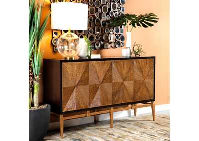 Zira Sunburst 4-door Accent Cabinet Brown and Antique Gold