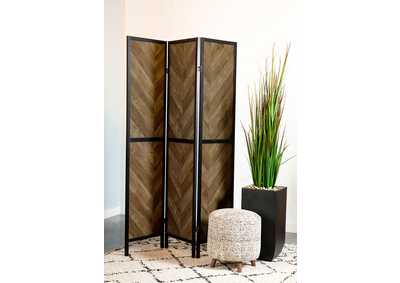 Marlene Herringbone Pattern 3-Panel Screen Rustic Tobacco and Black