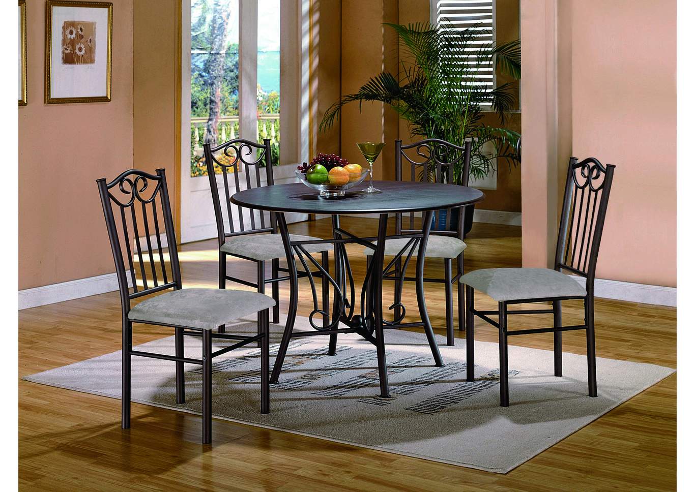 Hayes Taupe Round Dining Room Table w/ 4 Side Chairs,ABF Crown Mark