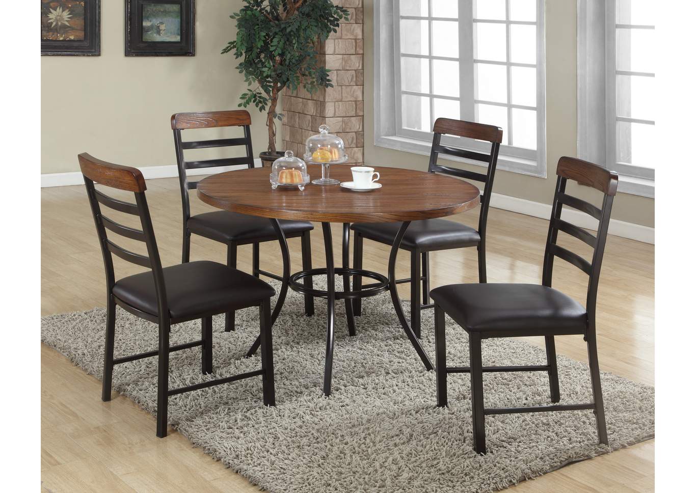 James Round Dining Table w/ 4 Side Chairs,ABF Crown Mark