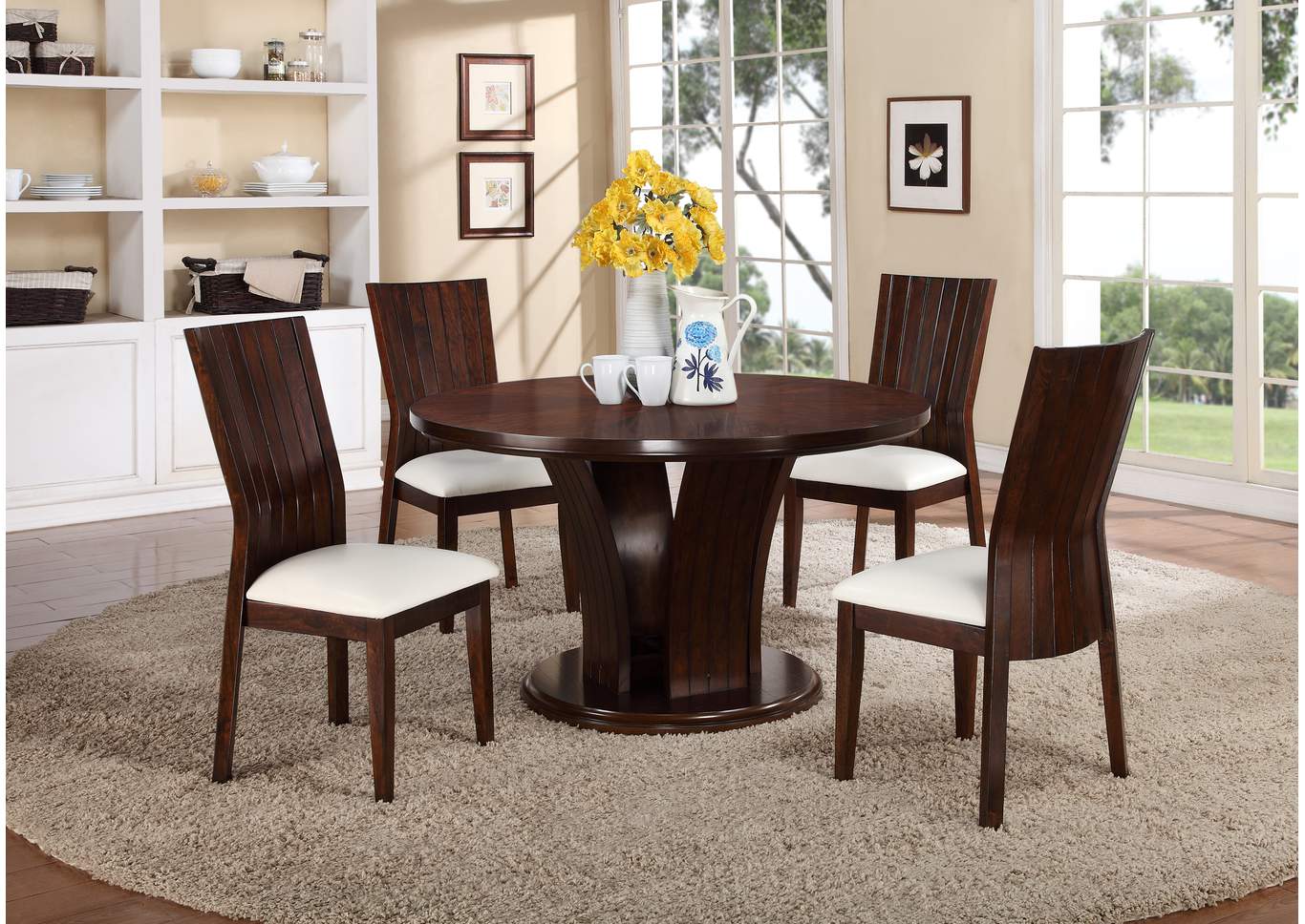 Daria 54" White Round Dining Room Table w/4 Side Chairs,ABF Crown Mark