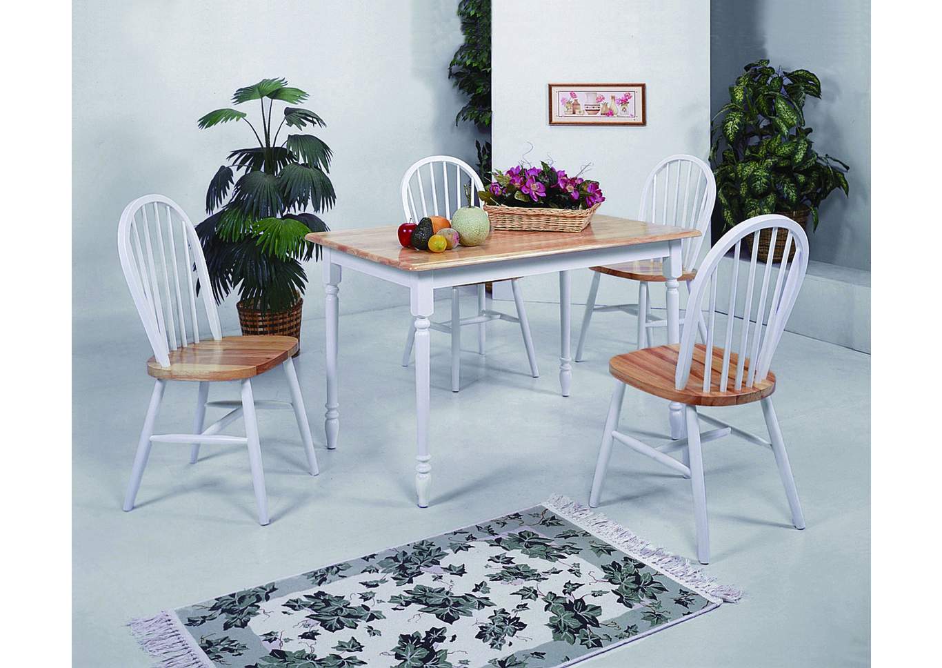 Windsor Solid Top White/Natural Rectangular Dining Table,ABF Crown Mark
