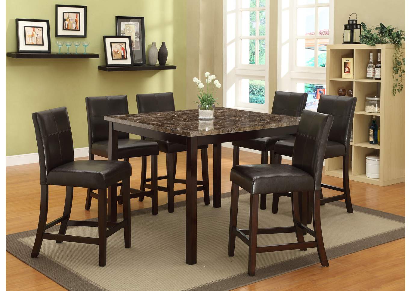 Pompeii Faux Marble Top Counter Height Table w/ 6 Side Chairs,ABF Crown Mark