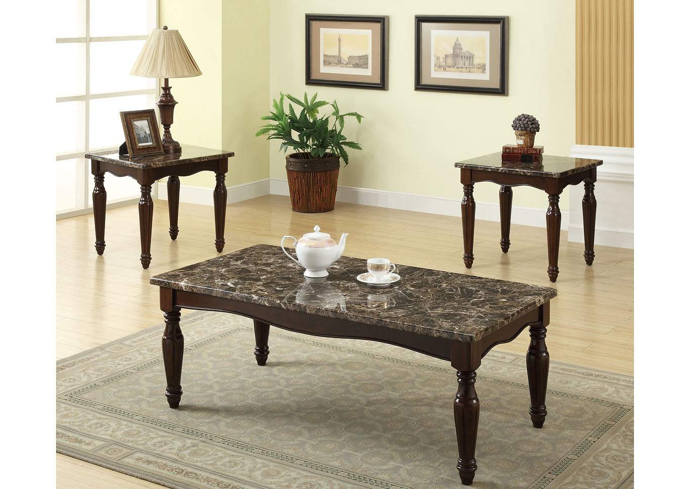 Preston Marble Top Occasional Table Set (Cocktail & 2 Ends),ABF Crown Mark