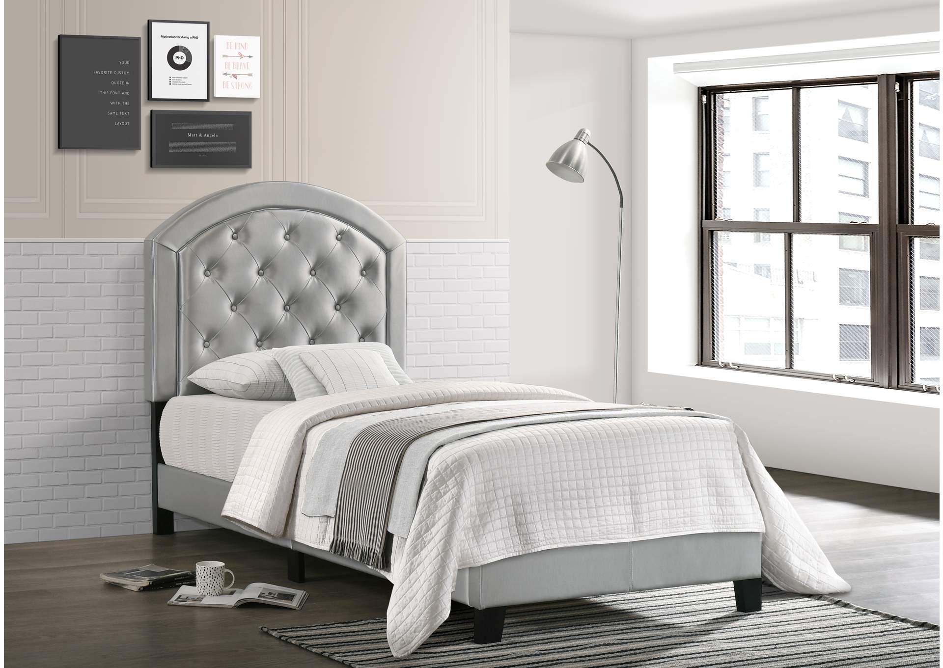 Gaby Twin Platform Bed Adjustableheadboard Silver,Crown Mark