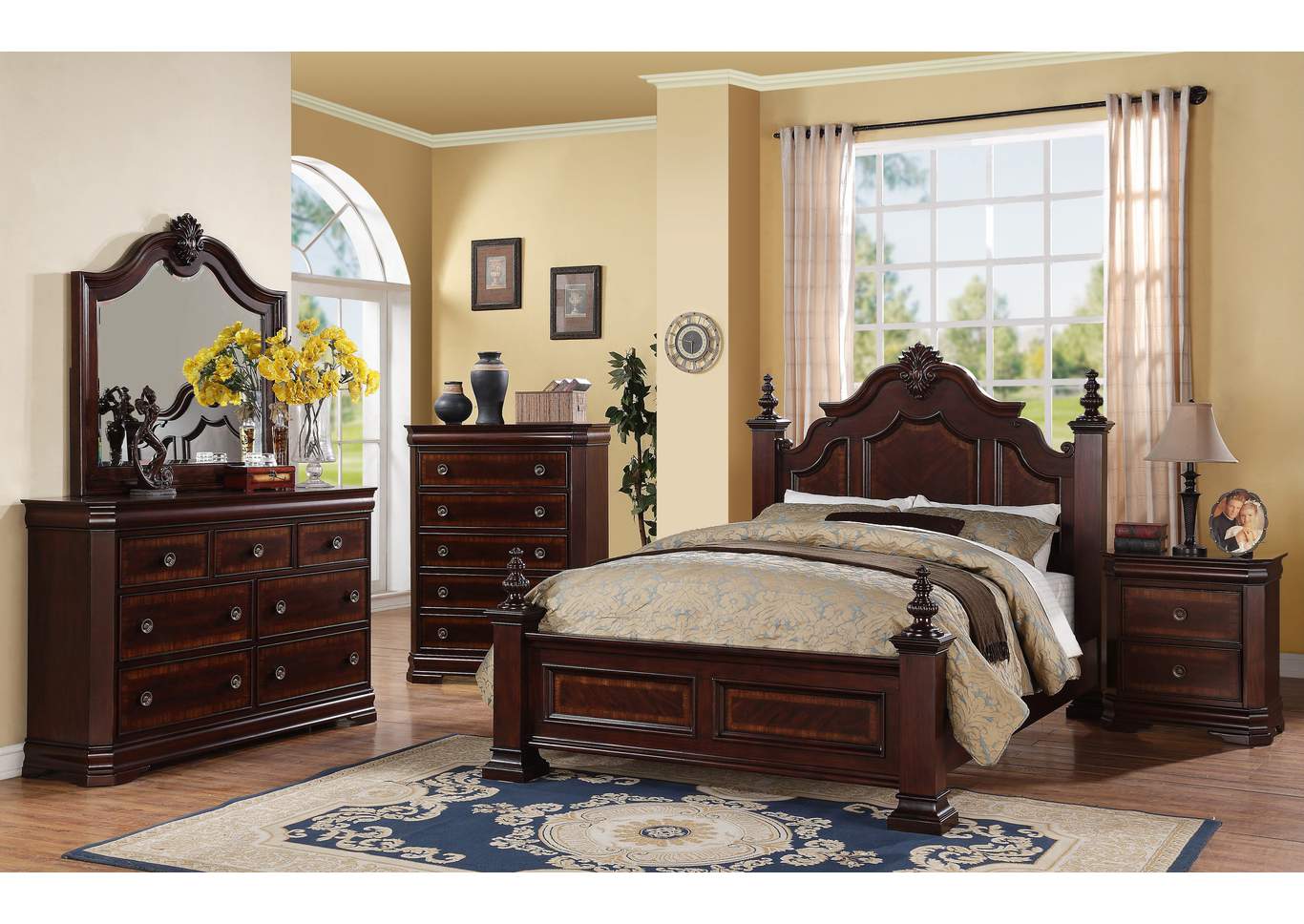Charlotte Queen Poster Bed w/Dresser, Mirror and Nightstand,ABF Crown Mark