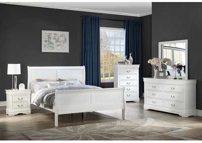 Louis Philip White Full Bed W/ Dresser, Mirror, Nightstand, Chest