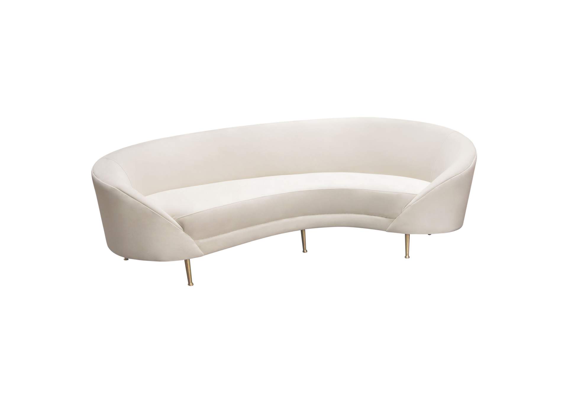 Celine Curved Sofa with Contoured Back in Light Cream Velvet and Gold Metal Legs by Diamond Sofa,Diamond Sofa