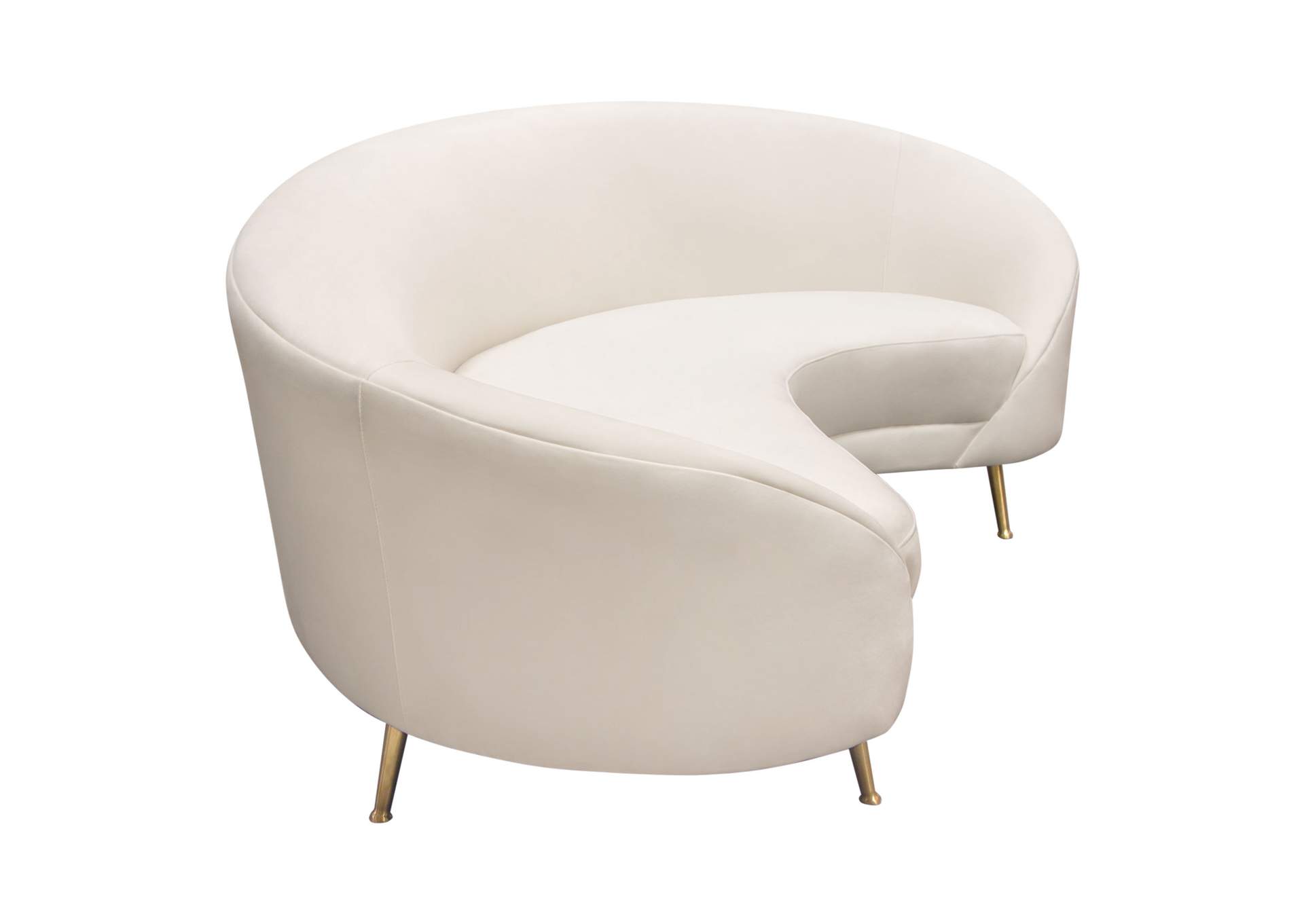 Celine Curved Sofa with Contoured Back in Light Cream Velvet and Gold Metal Legs by Diamond Sofa,Diamond Sofa