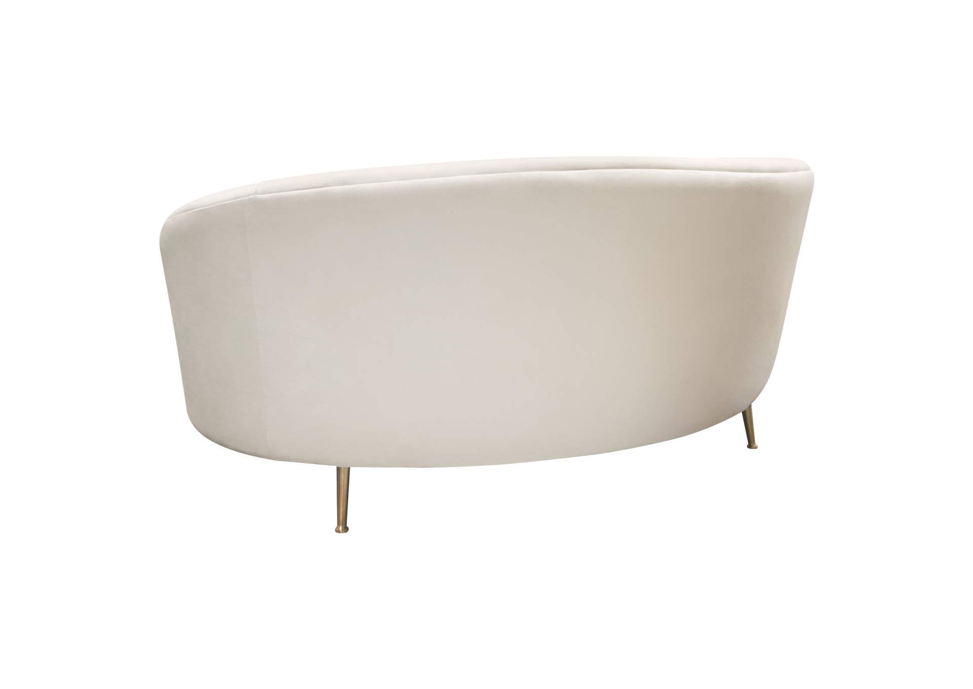 Celine Curved Sofa with Contoured Back in Light Cream Velvet and Gold Metal Legs by Diamond Sofa,Diamond Sofa