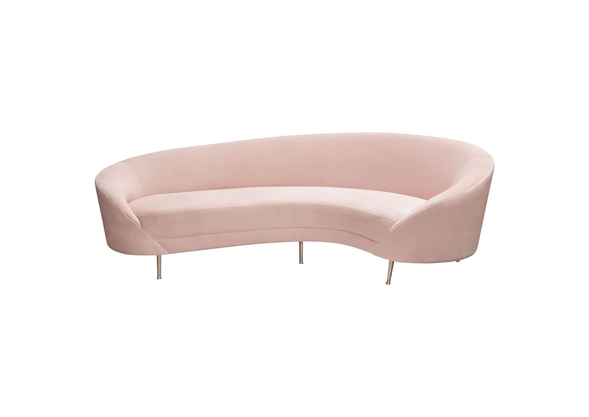 Celine Curved Sofa with Contoured Back in Blush Pink Velvet and Gold Metal Legs by Diamond Sofa,Diamond Sofa