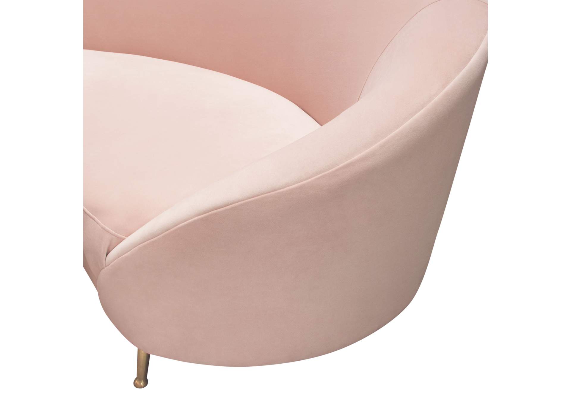 Celine Curved Sofa with Contoured Back in Blush Pink Velvet and Gold Metal Legs by Diamond Sofa,Diamond Sofa