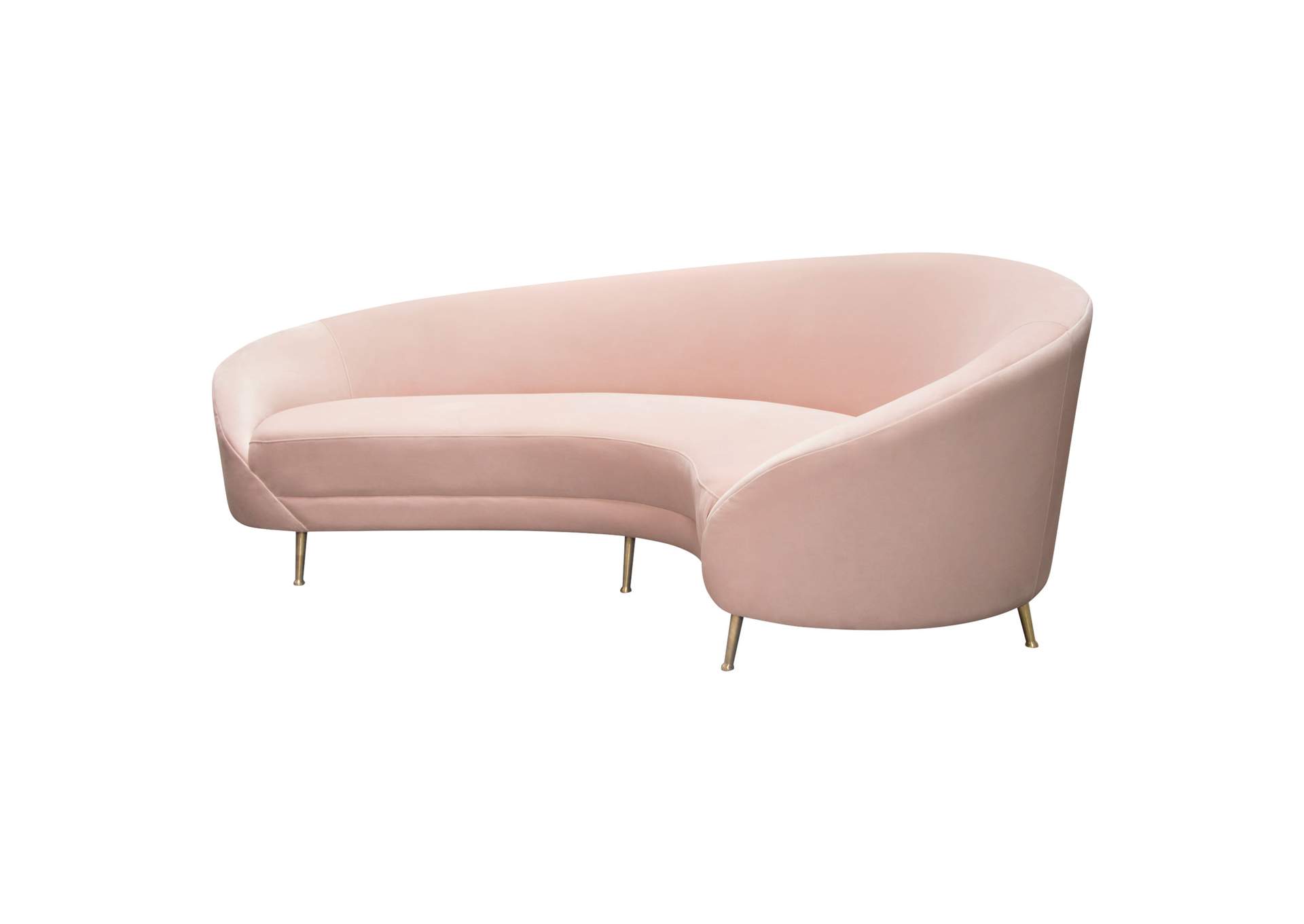 Celine Curved Sofa with Contoured Back in Blush Pink Velvet and Gold Metal Legs by Diamond Sofa,Diamond Sofa