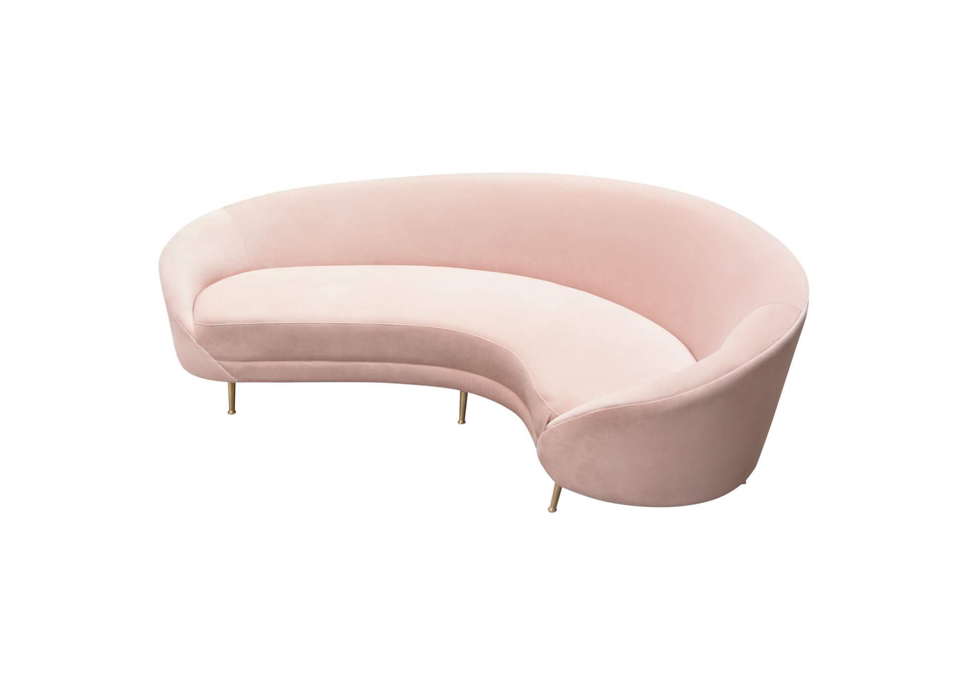 Celine Curved Sofa with Contoured Back in Blush Pink Velvet and Gold Metal Legs by Diamond Sofa,Diamond Sofa