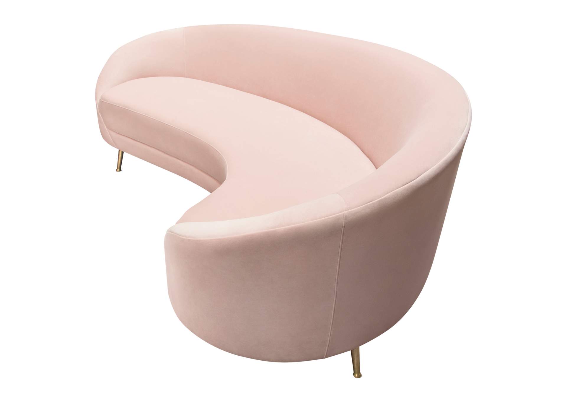 Celine Curved Sofa with Contoured Back in Blush Pink Velvet and Gold Metal Legs by Diamond Sofa,Diamond Sofa