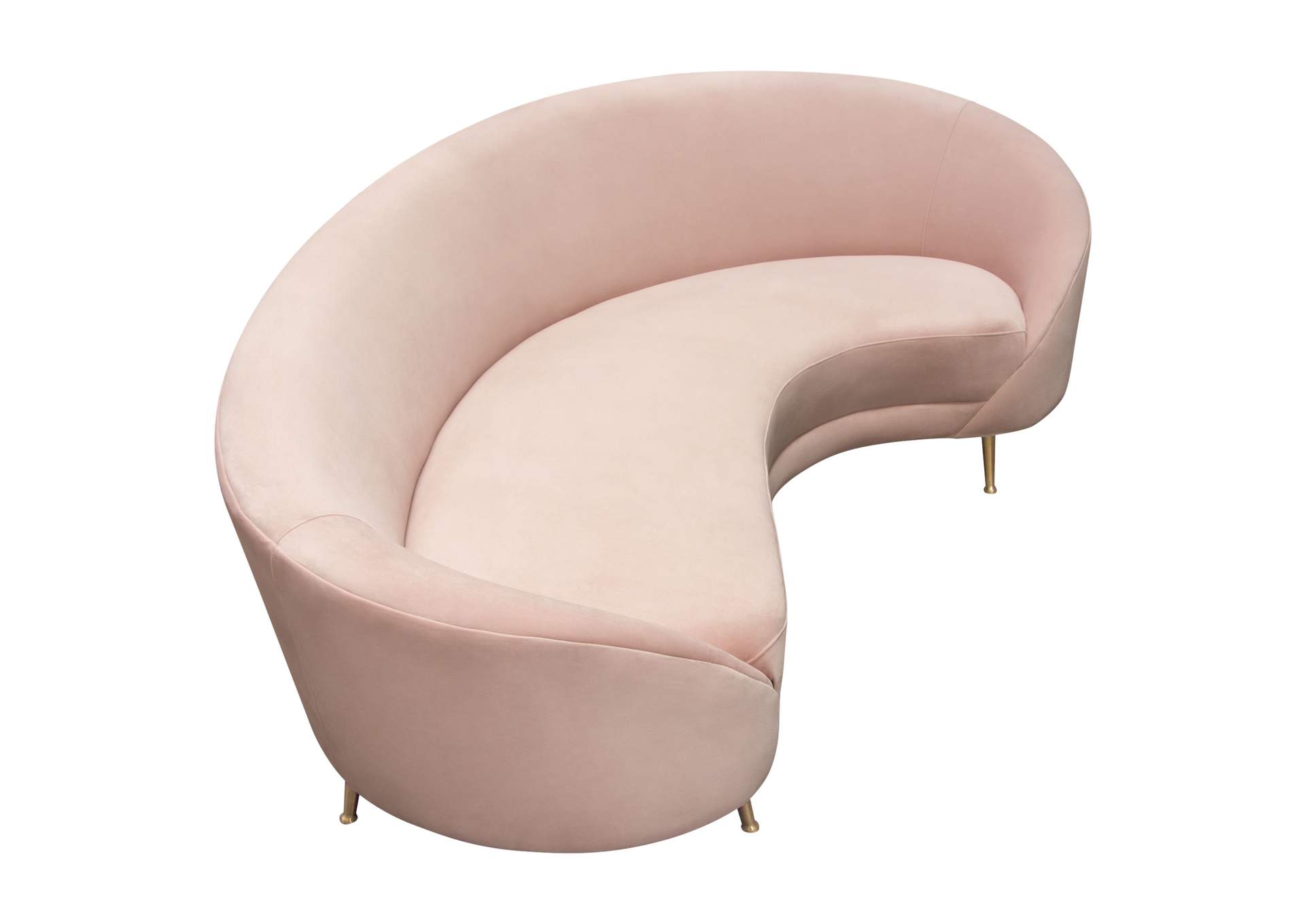 Celine Curved Sofa with Contoured Back in Blush Pink Velvet and Gold Metal Legs by Diamond Sofa,Diamond Sofa