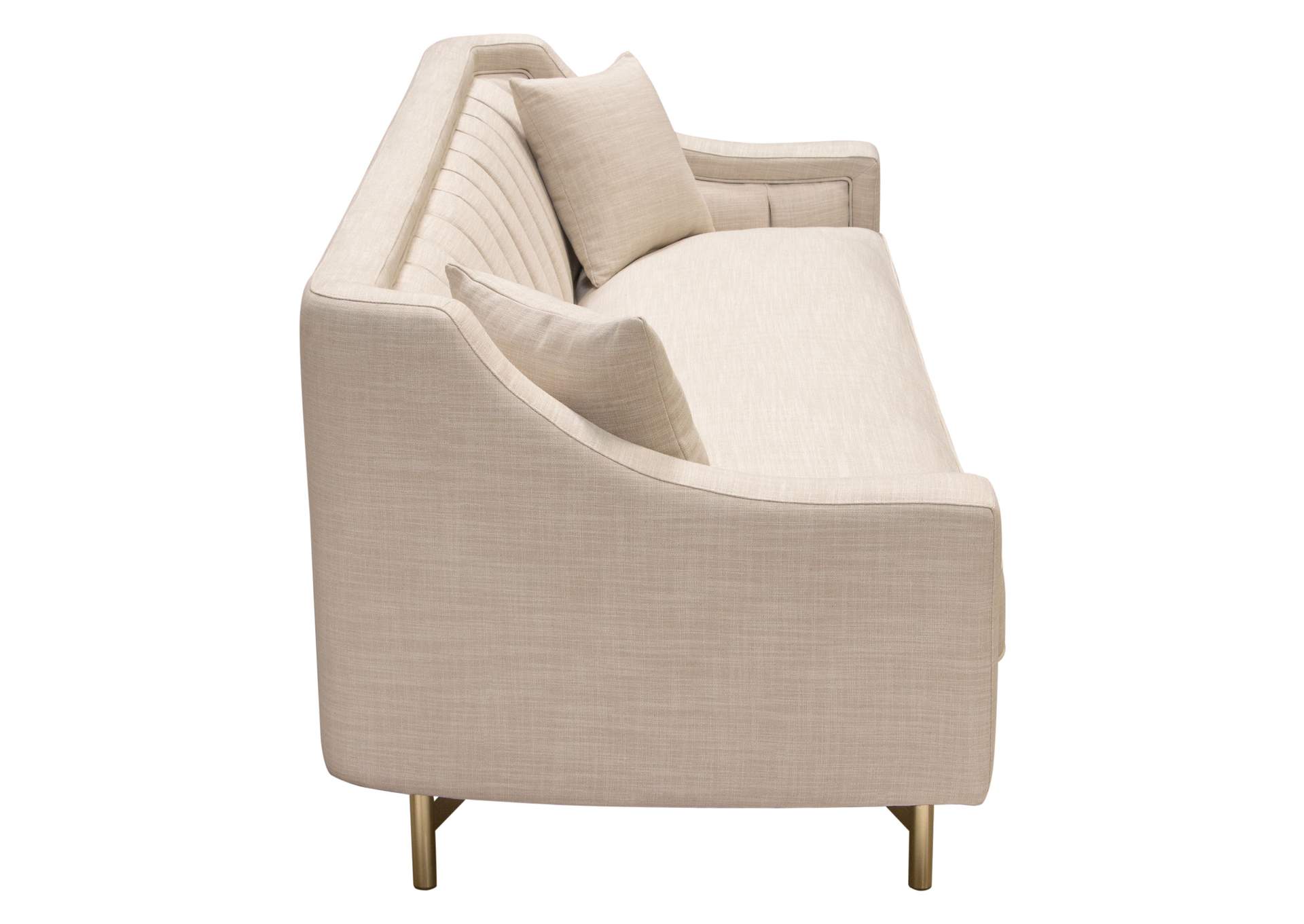 Croft Fabric Sofa in Sand Linen Fabric w/ Accent Pillows and Gold Metal Criss-Cross Frame by Diamond Sofa,Diamond Sofa