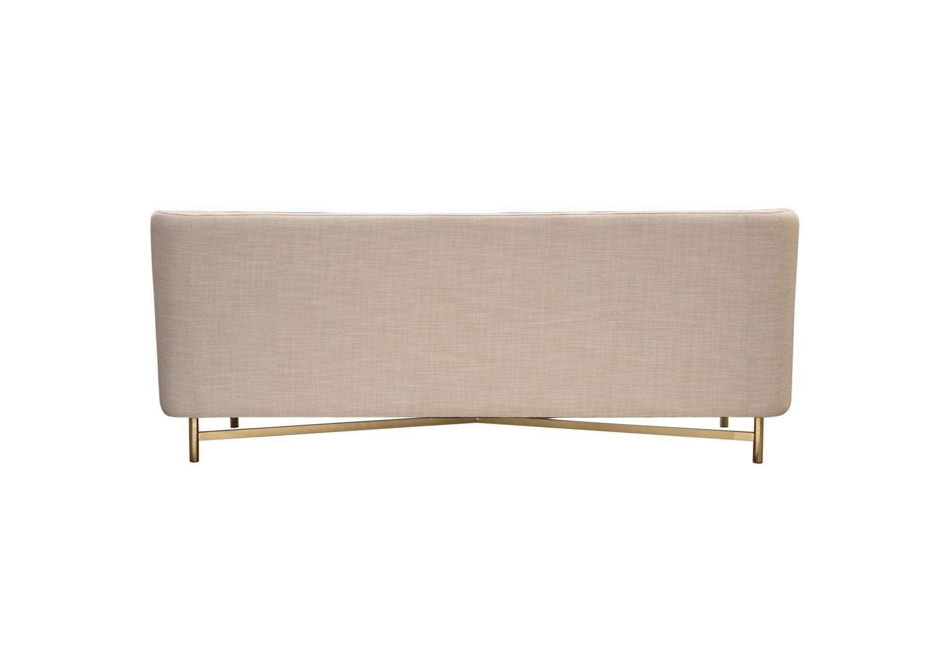 Croft Fabric Sofa in Sand Linen Fabric w/ Accent Pillows and Gold Metal Criss-Cross Frame by Diamond Sofa,Diamond Sofa