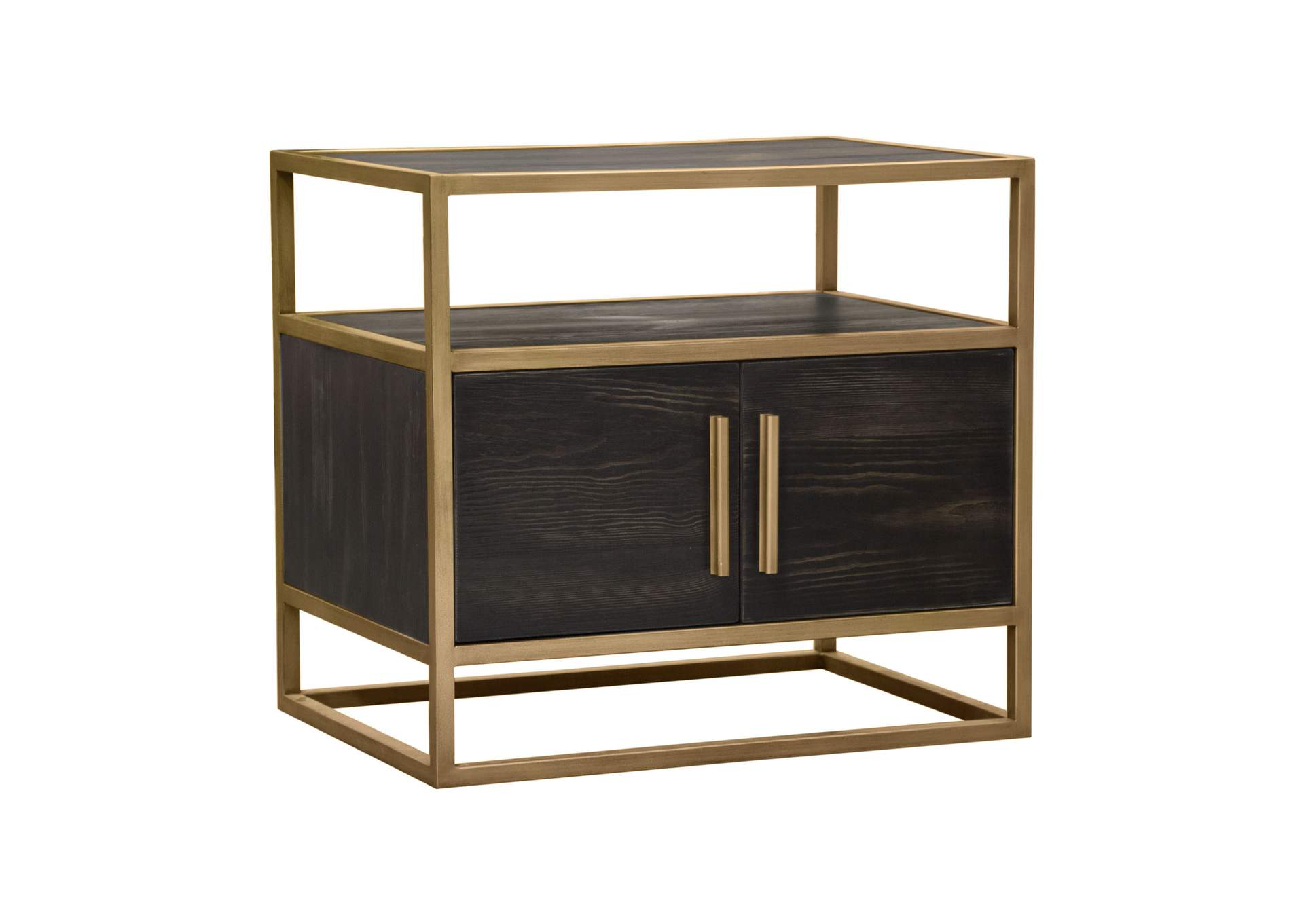 Empire 2-Door End Table in Dark Brown Veneer w/ Hand brushed Gold Metal Frame by Diamond Sofa,Diamond Sofa